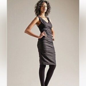 NWT EILEEN FISHER Cotton Steel Stitch Wrap-Front Ruched Dress